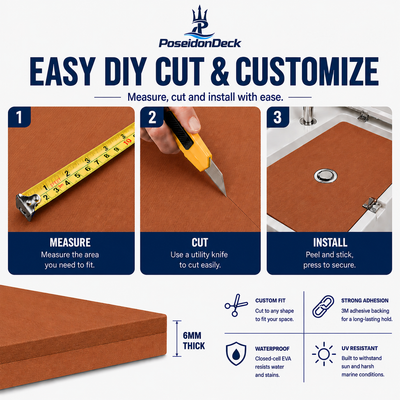 PoseidonDeck Brown marine flooring EVA foam boat flooring 94.5 x 35.4 in with adhesive backing product sheet 