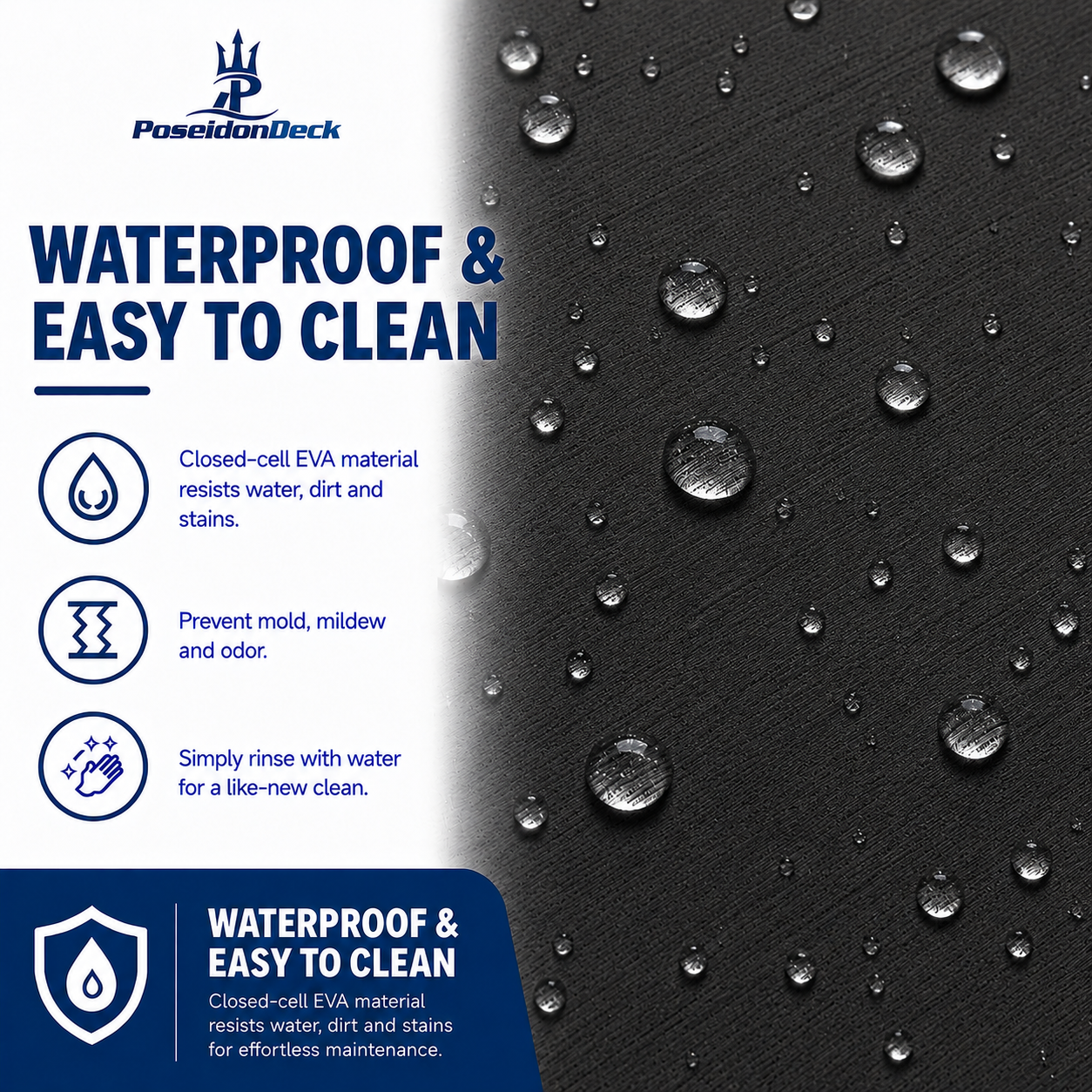 Dark gray solid color waterproof EVA boat flooring close-up 
