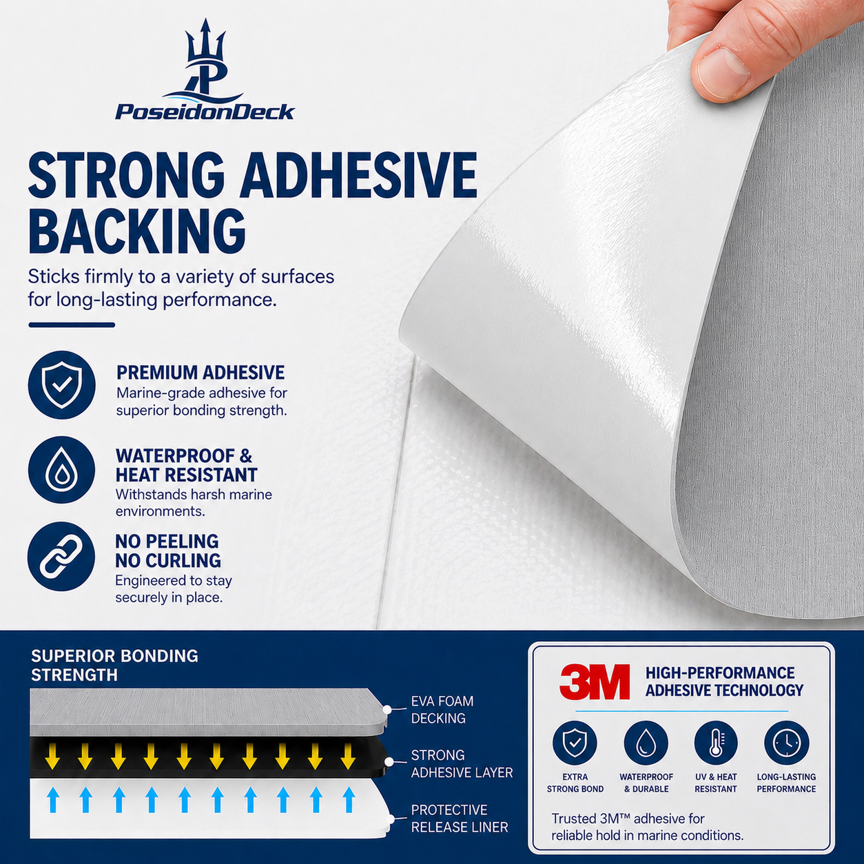 Gray solid color EVA boat flooring adhesive backing view #color_grey